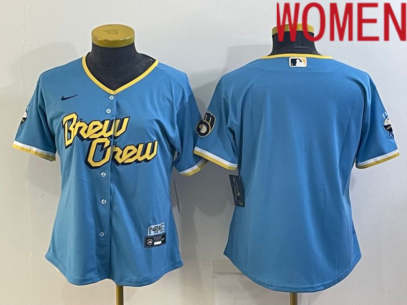 Women Milwaukee Brewers Blank Blue City Edition Game Nike 2022 MLB Jersey->women mlb jersey->Women Jersey